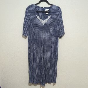 Vintage Kathie Lee Plus Blue Patterned Romper Dress Size 16